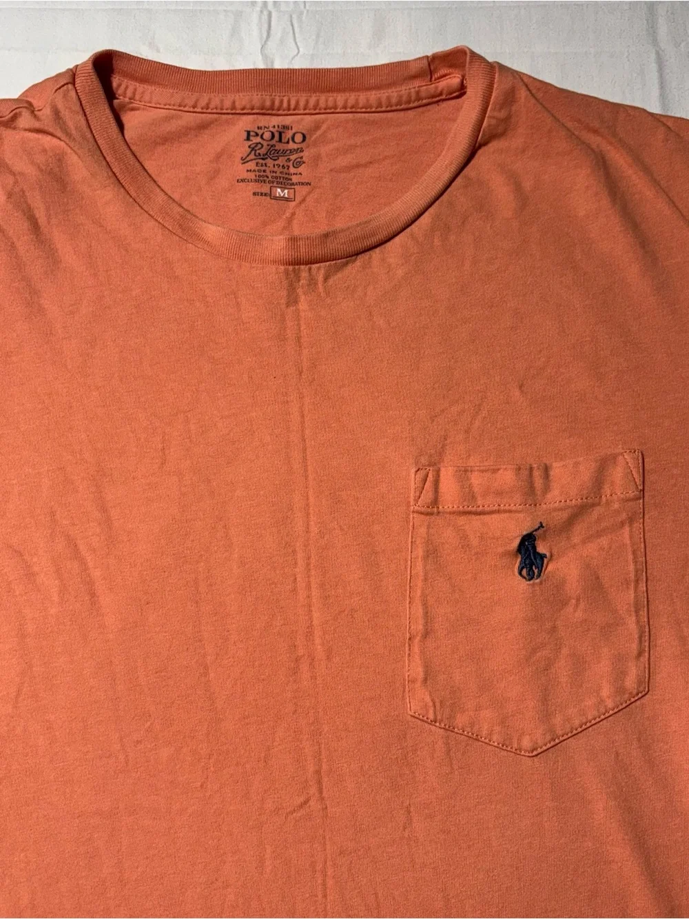 Polo by Ralph Lauren Men's Pocket Tee in Coral Orange